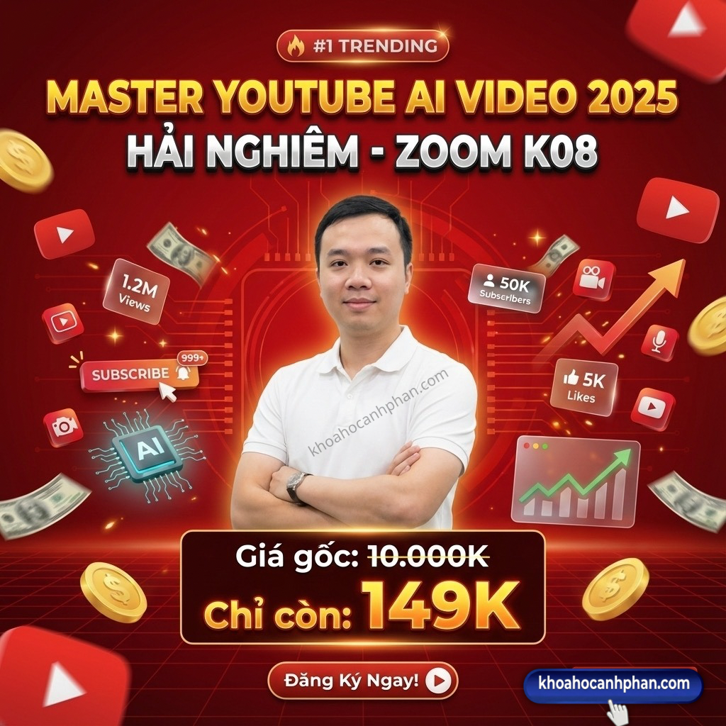 Khóa Học Hải Nghiêm Zoom K08 – Master Youtube AI Video 2025