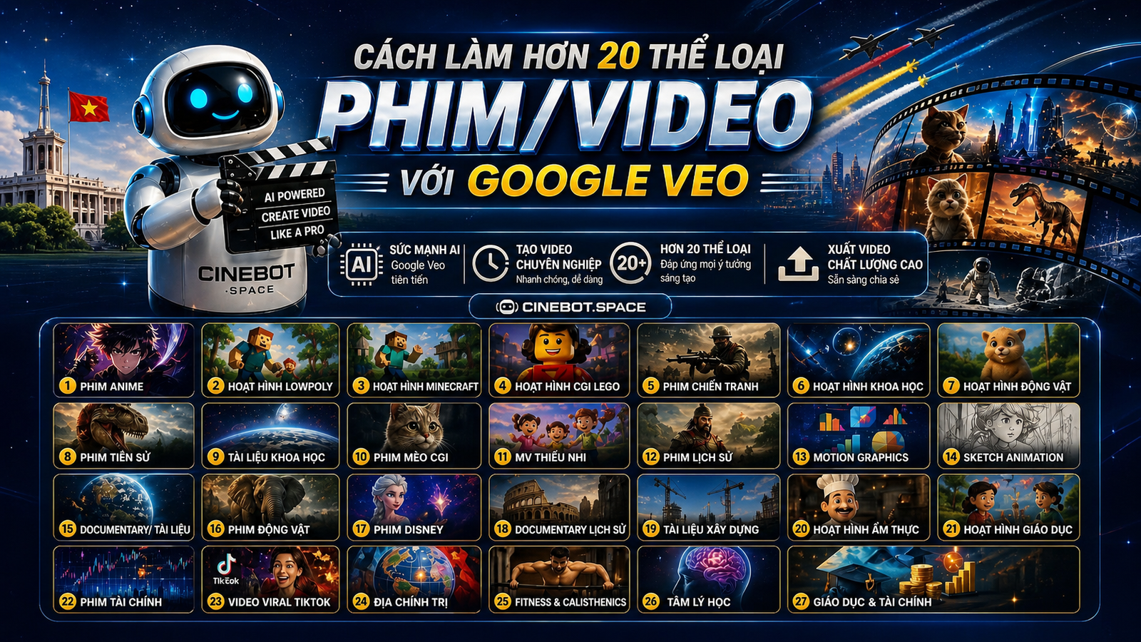 KHÓA HỌC CINEBOT – LÀM VIDEO VỚI GOOGLE VEO CÙNG VIỄNHN
